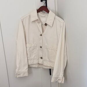 Women's Cream Canvas Button-Front Jacket